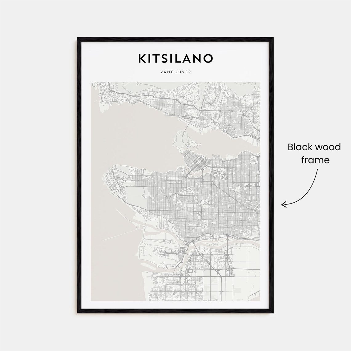 Kitsilano Vancouver Minimalist Black White Neighborhood Map Poster - Image 3