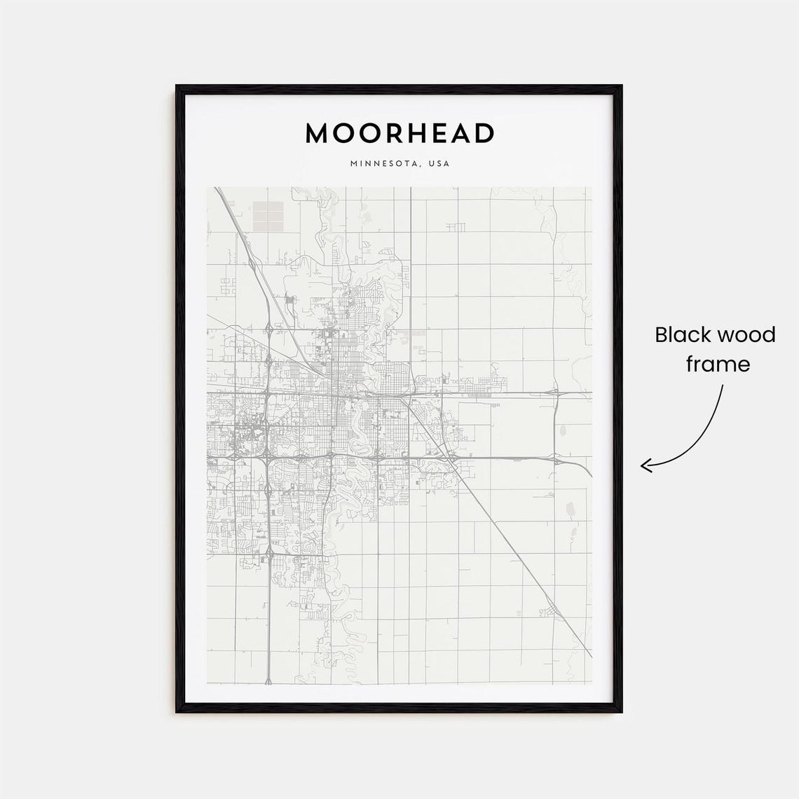 Moorhead Minnesota USA Detailed Street Map Minimalist Modern Poster - Image 3