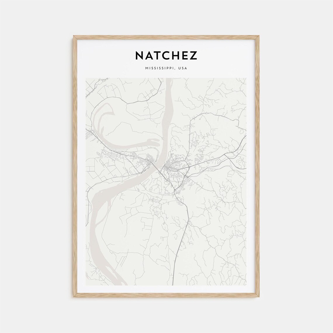 Natchez Mississippi USA City Street Map Minimalist Line Art Poster