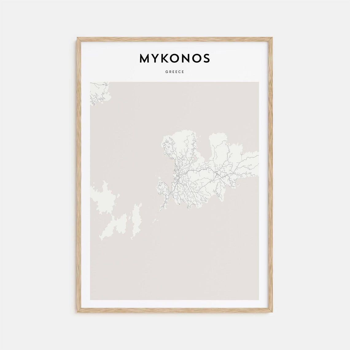 Mykonos Greece Minimal Street Map Black and White Island Poster