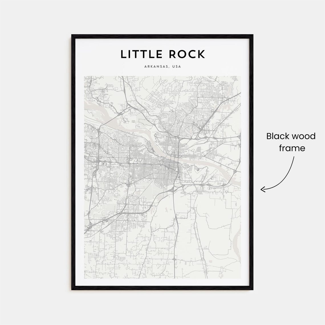 Little Rock Arkansas USA Minimal Street Map Black and White Poster - Image 3
