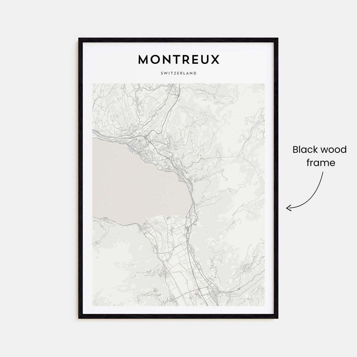 Montreux Switzerland Minimalist City Street Map Black White Art Poster - Image 4