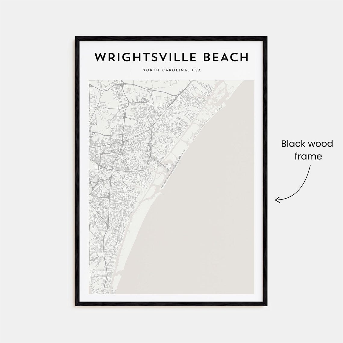 Minimalist Wrightsville Beach North Carolina Map Poster in Beige Tones - Image 3