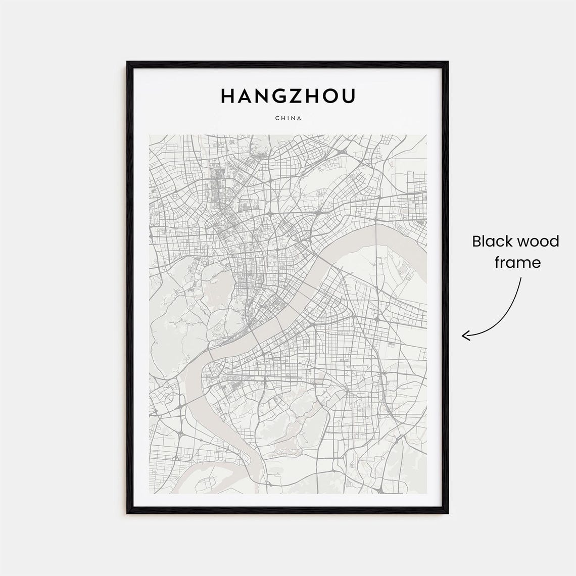 Hangzhou China Minimalist City Street Map Poster with Bold Type - Image 3