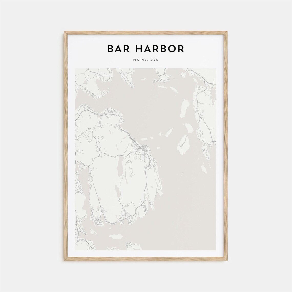 Bar Harbor, Maine, USA Minimalist City Street Map Fine Line Art Poster