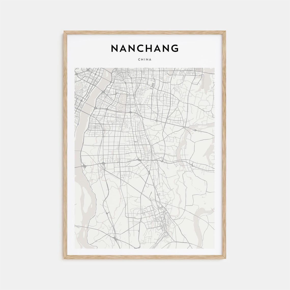 Nanchang China Lakeside City Minimalist Beige Street Map Poster
