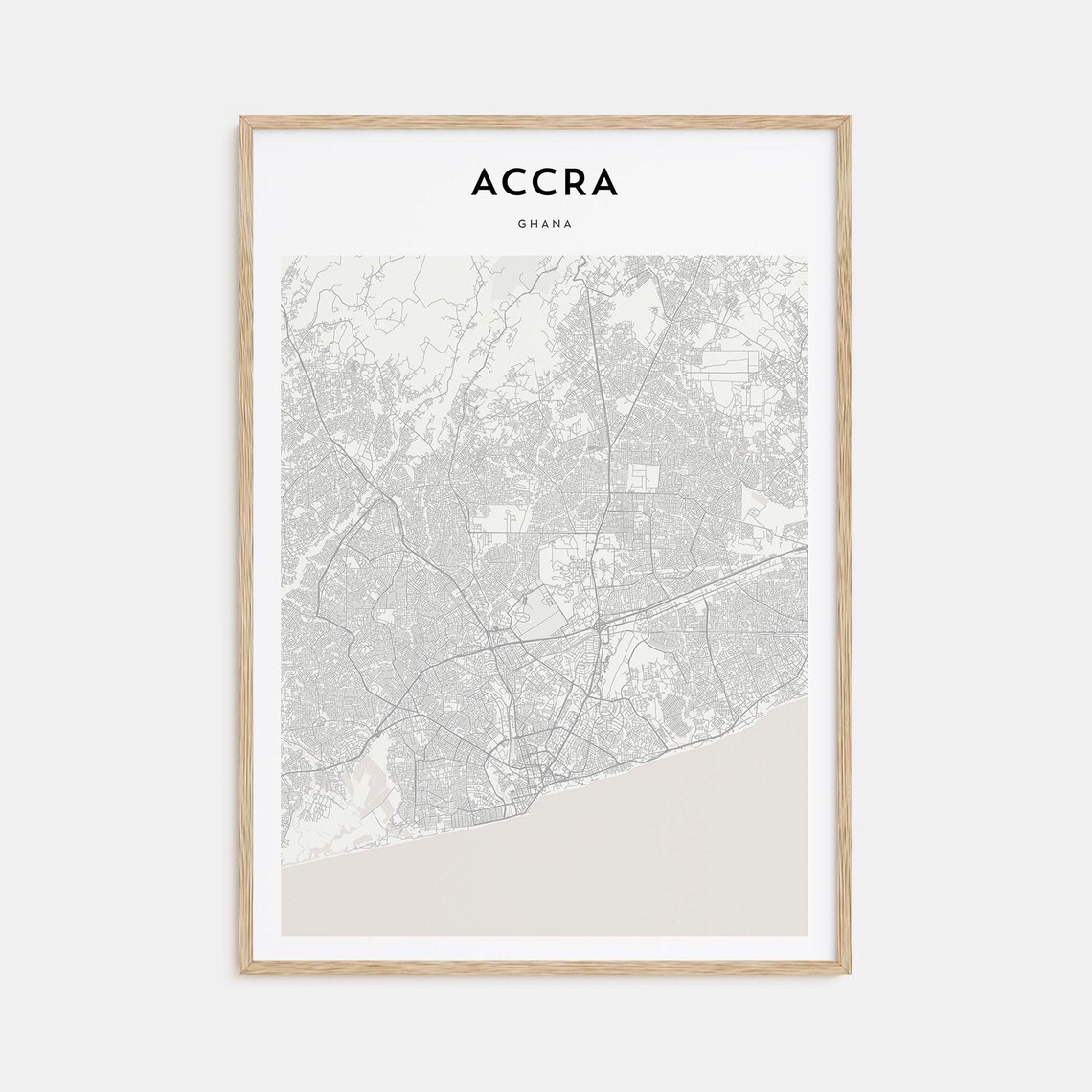 Accra Ghana Minimalist Coastal City Street Map Travel Poster