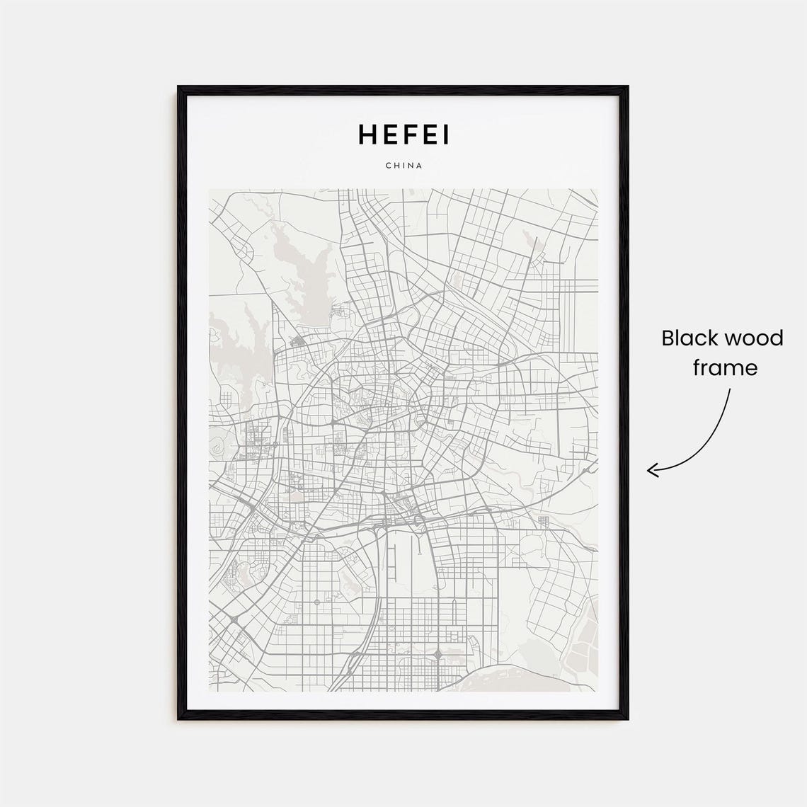 Minimalist Hefei China City Street Map Poster in Neutral Gray Tones - Image 3