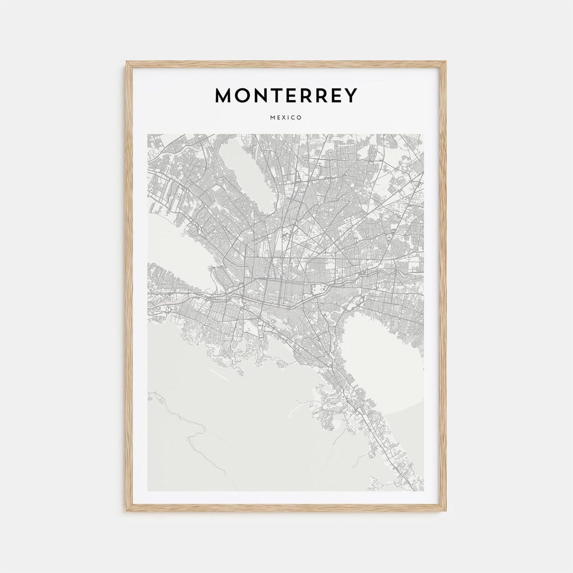 Monterrey Mexico Urban Sprawl Minimalist Beige Street Map Poster