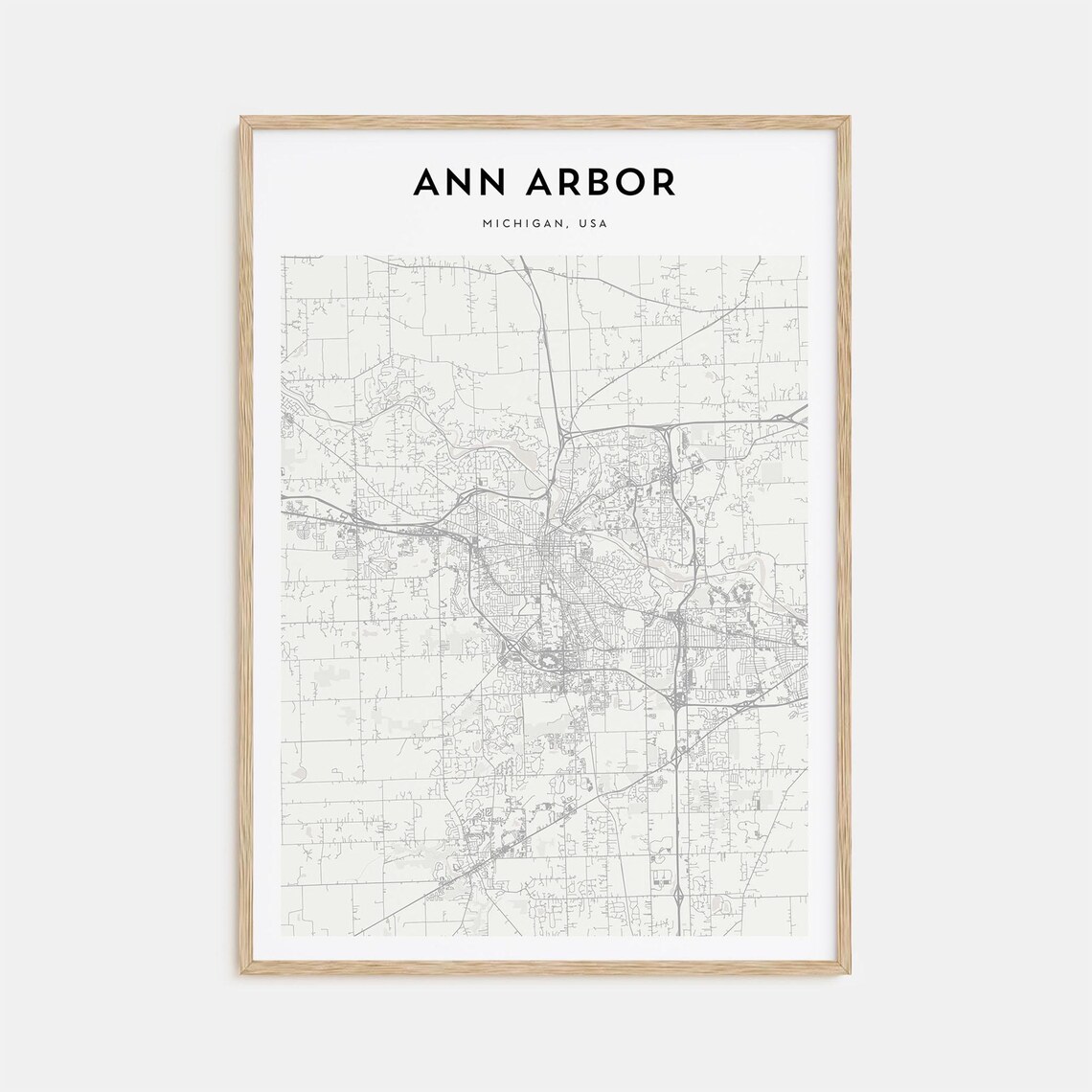 Ann Arbor Michigan Minimalist Monochrome Street Map Art Poster
