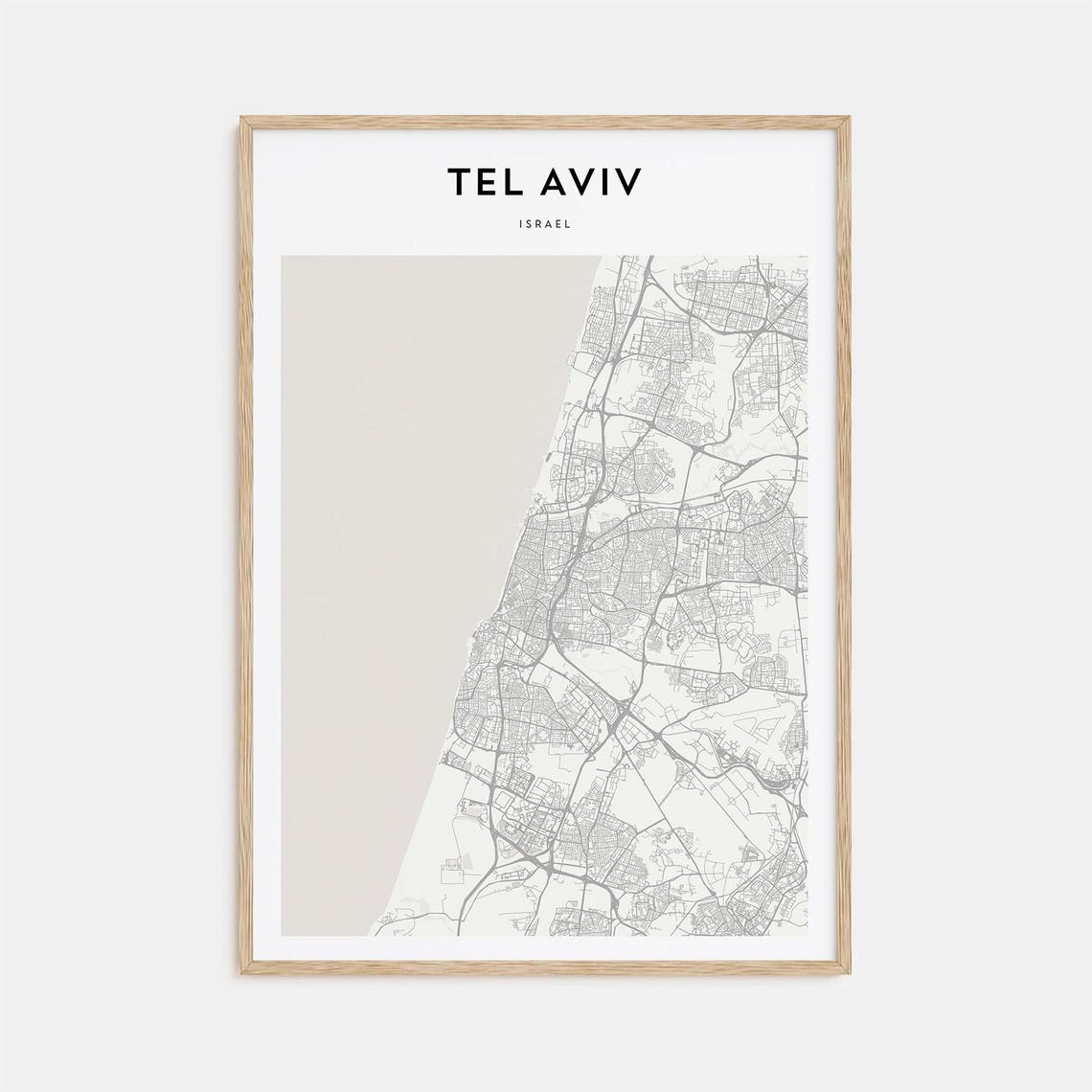 Tel Aviv Israel Coastal Street Map Poster Minimalist Modern Decor