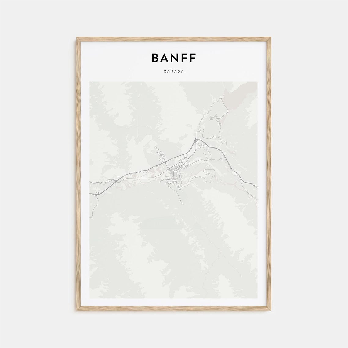 Banff Canada Minimal Street Map Black and White Rocky Mountain Poster