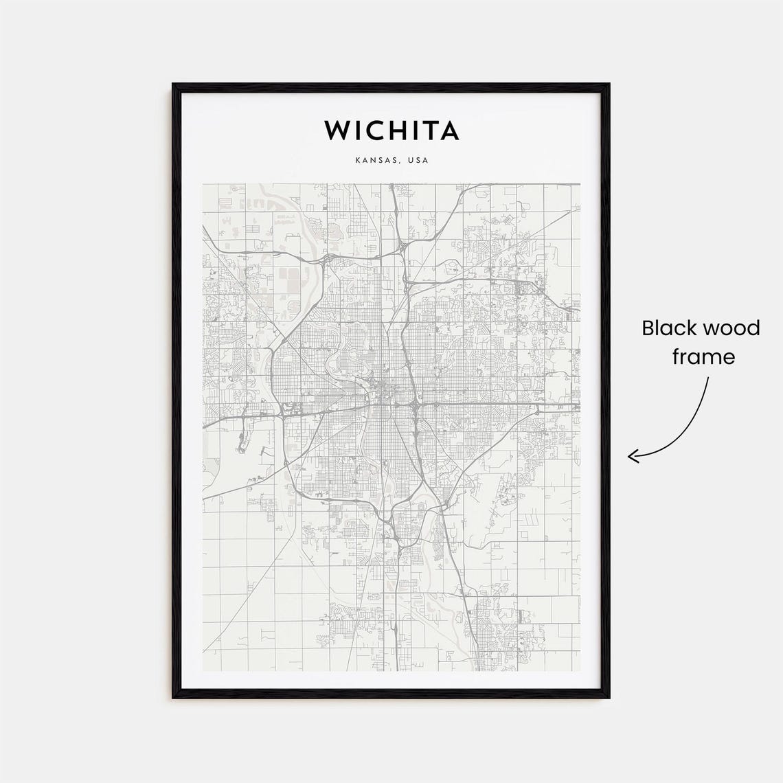 Wichita Kansas Minimalist City Street Map Poster with Bold Typography - Image 3