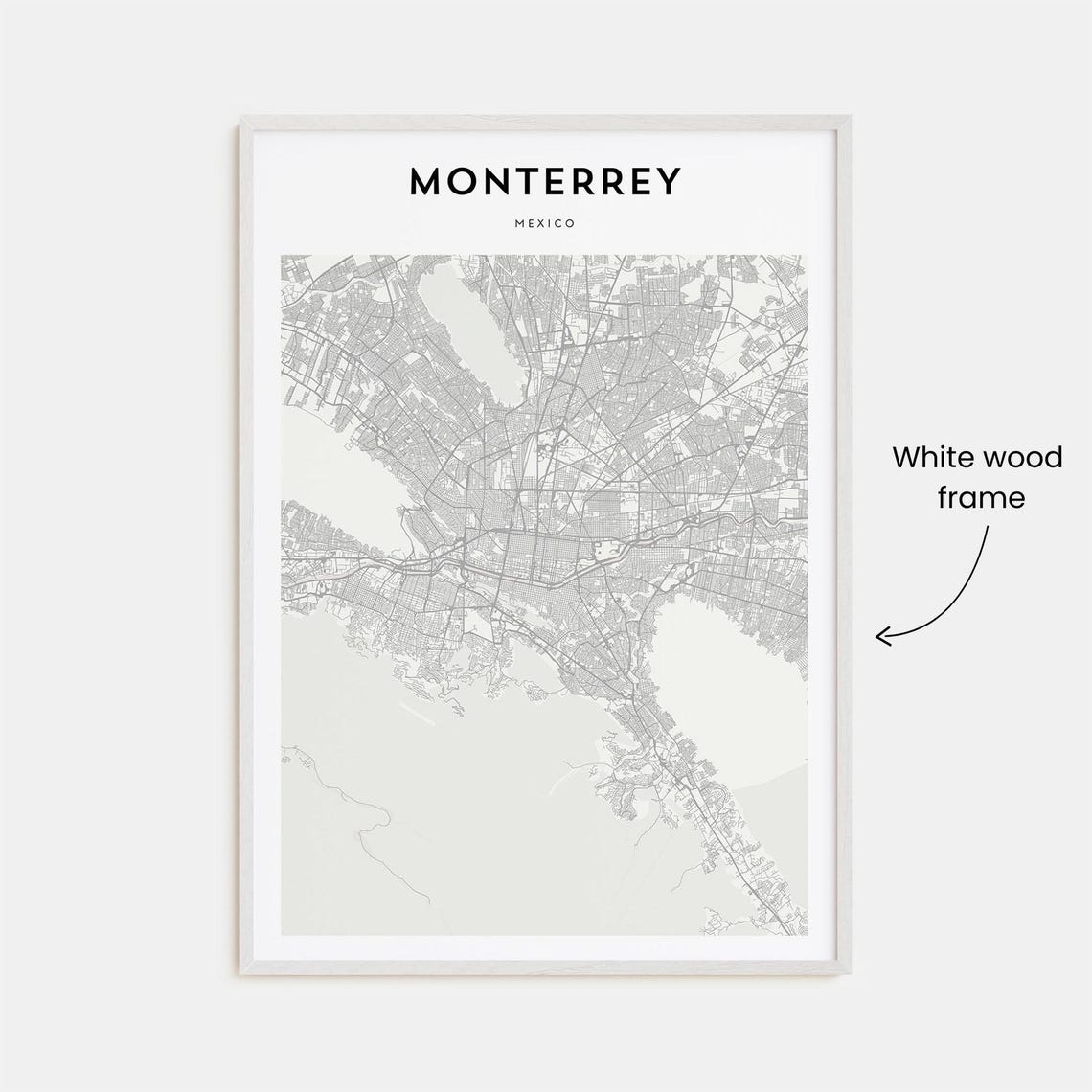 Monterrey Mexico Urban Sprawl Minimalist Beige Street Map Poster - Image 2