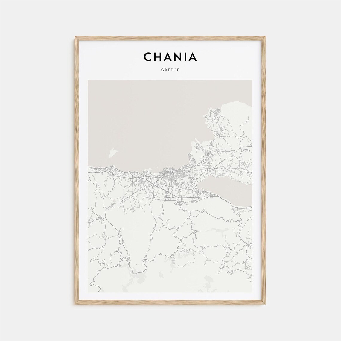 Chania Greece Minimalist Black White City Map Home Decor Poster