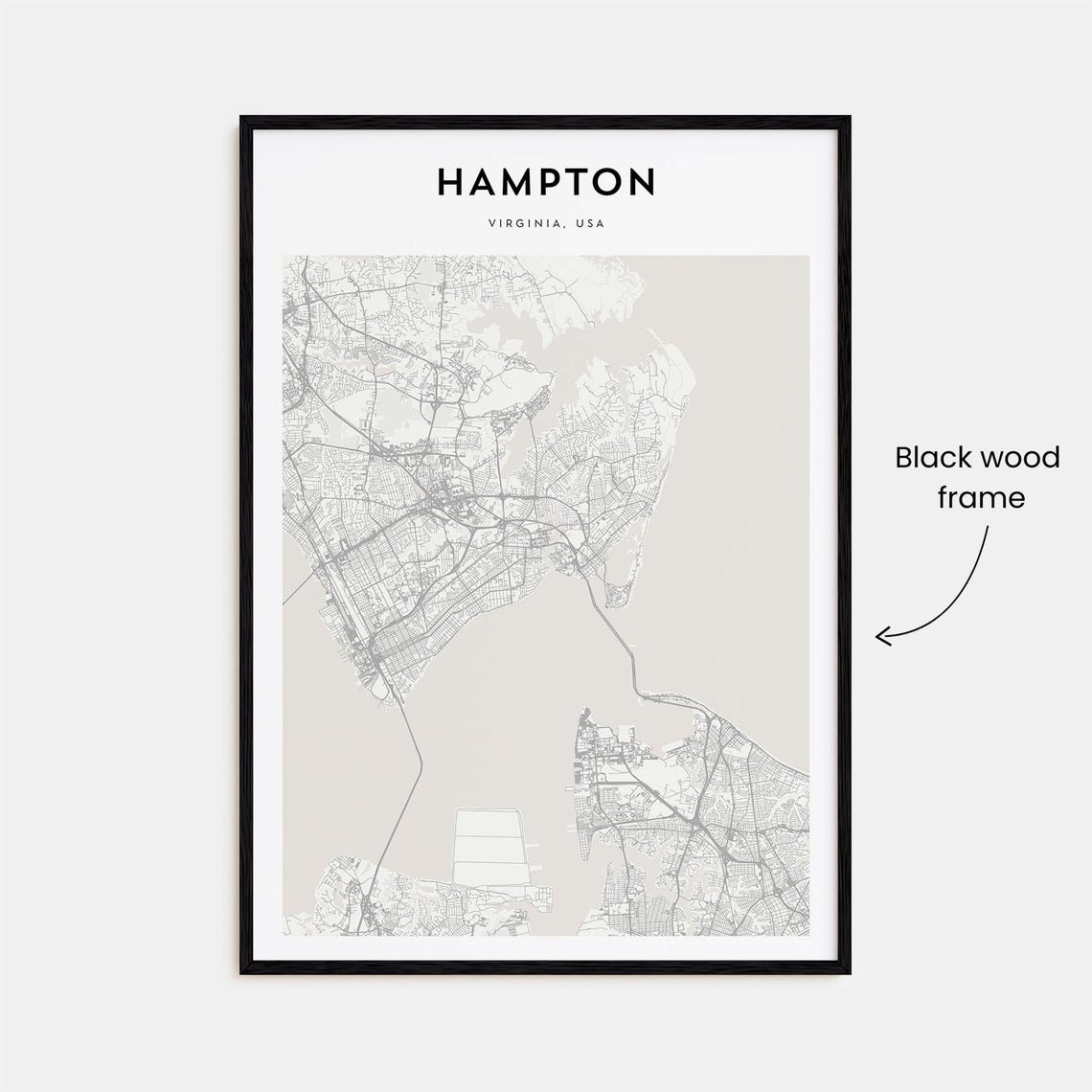 Hampton Virginia Minimalist Street Map Monochrome Art Poster - Image 3