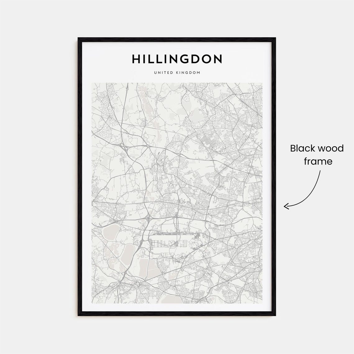Hillingdon England Minimalist Street Map Monochrome Art Poster - Image 3