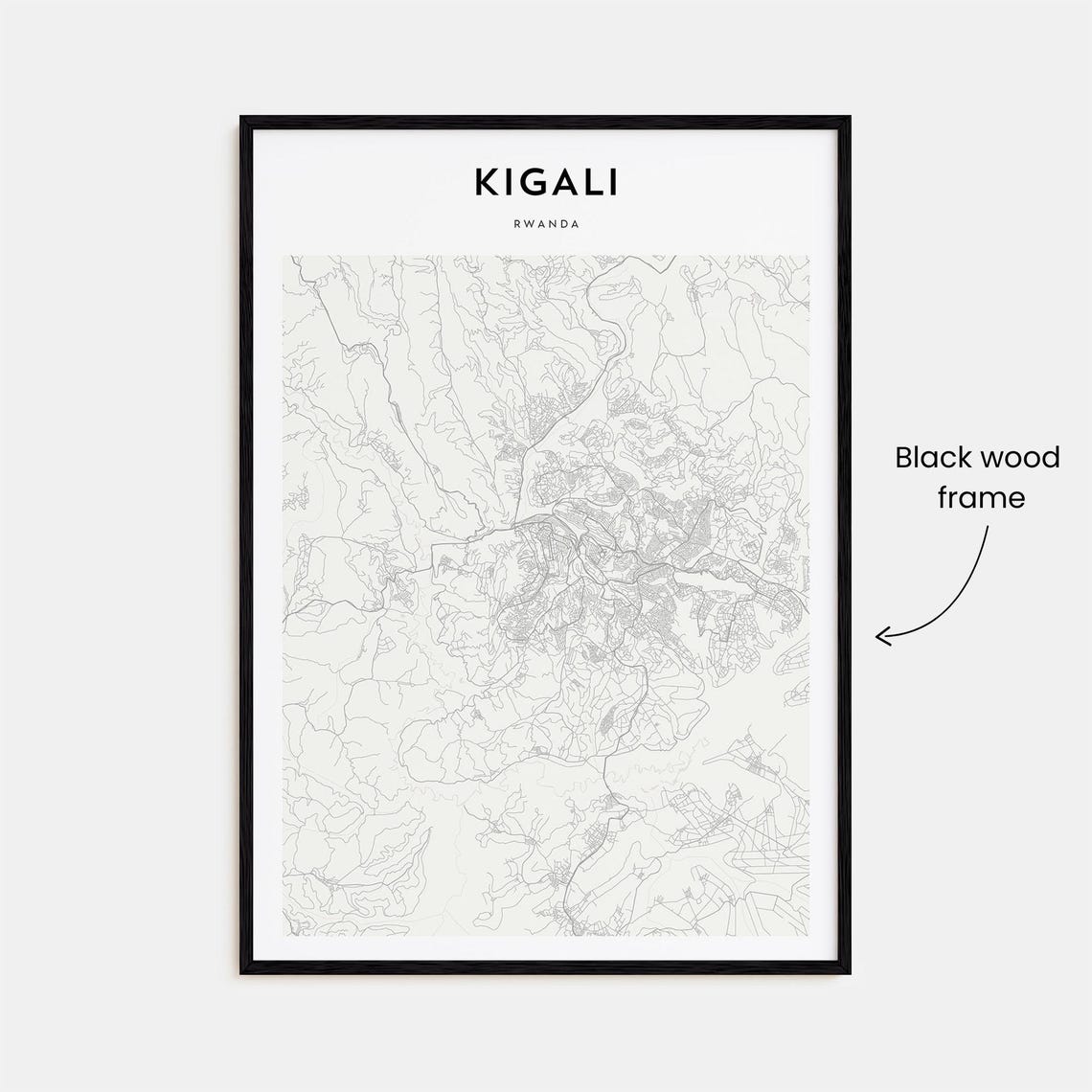 Kigali Rwanda Minimalist Street Map Line Art Poster in Soft Grey Tones - Image 3