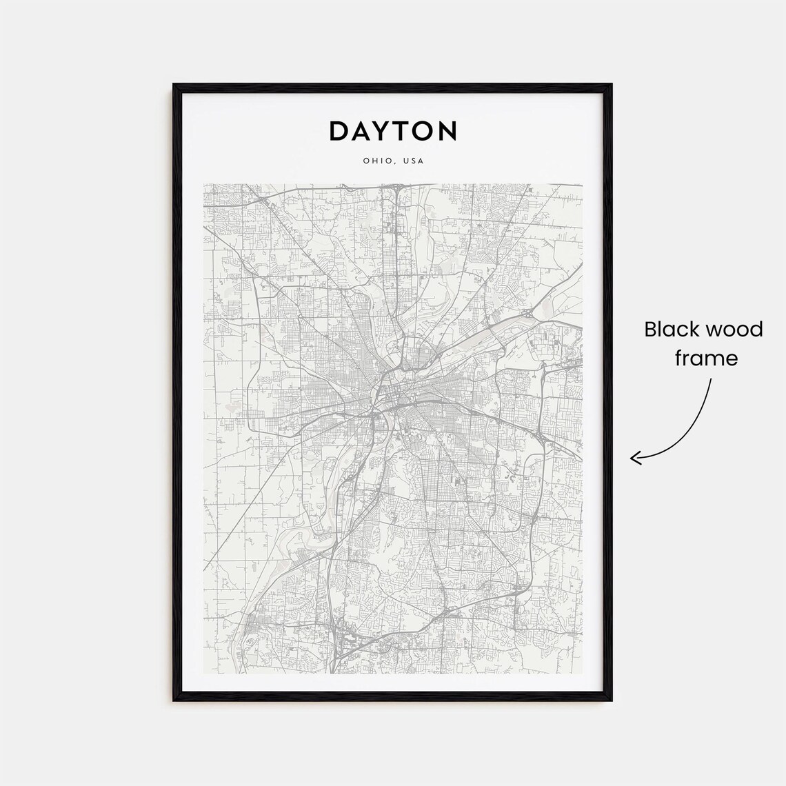Dayton Ohio Heartland Minimalist Monochrome Street Map Art Poster - Image 3