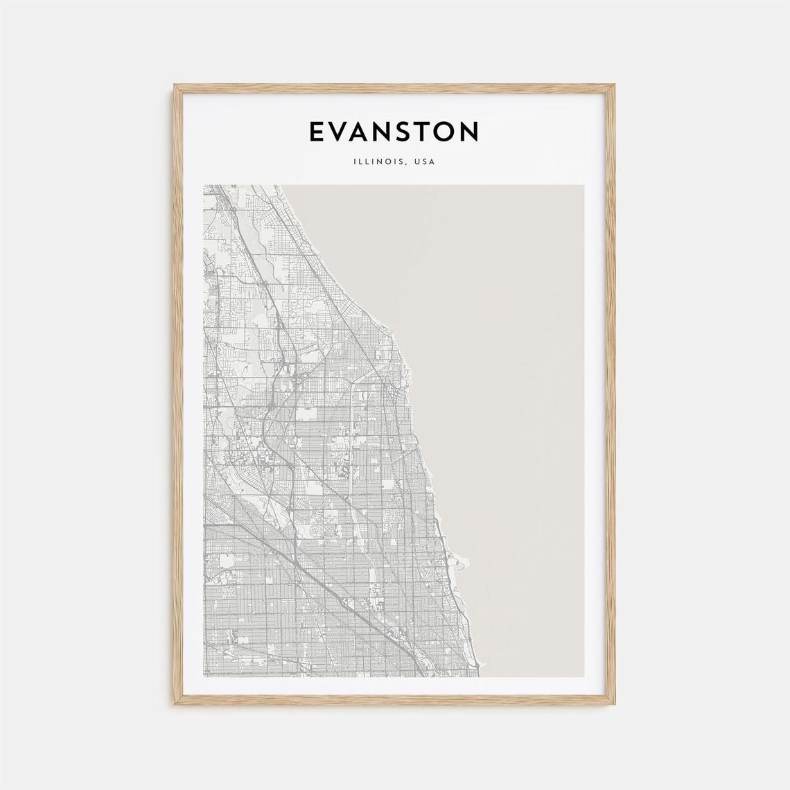 Evanston Illinois Minimalist City Street Map Poster Lakefront Decor