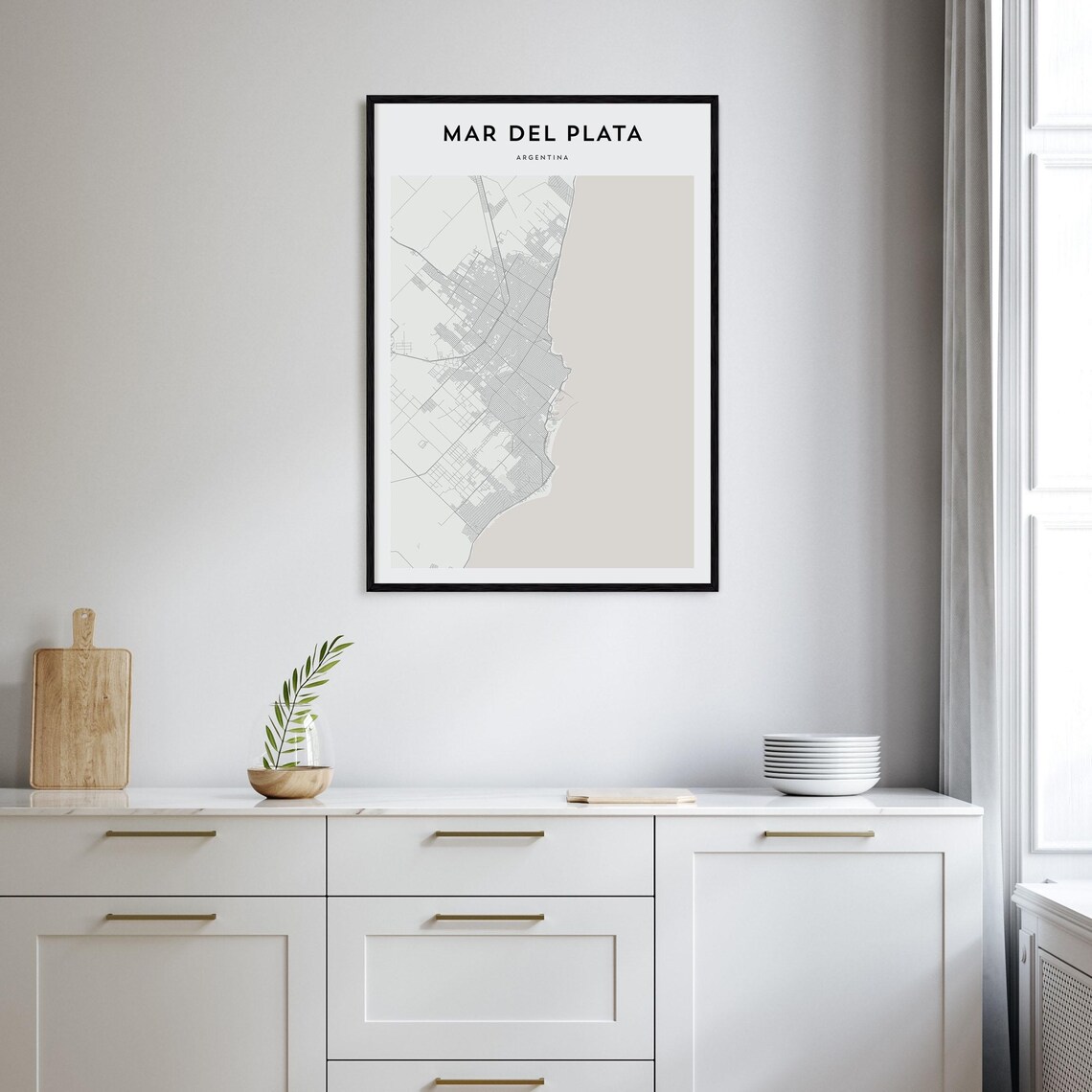 Minimalist Mar del Plata Argentina Street Map Poster in Neutral Tones - Image 2