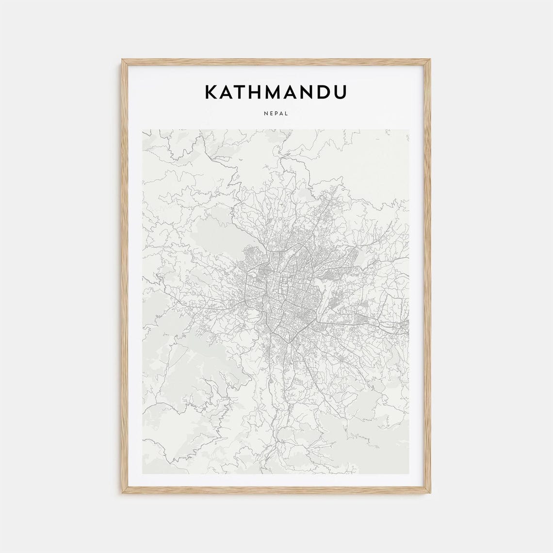 Kathmandu Nepal Valley Minimalist Monochrome Street Map Art Poster