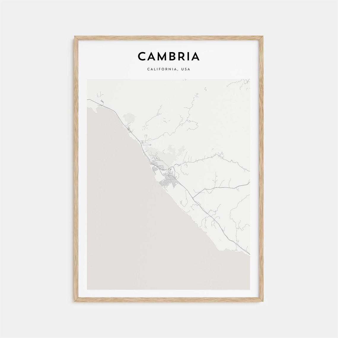 Cambria California Minimalist Coastal Street Map Modern Wall Art
