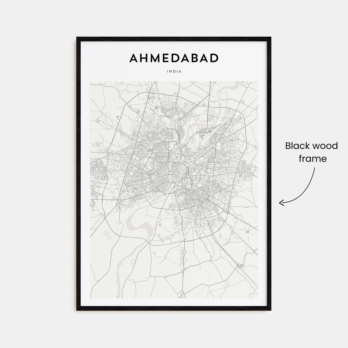 Ahmedabad India Detailed Street Map Minimalist Modern City Poster - Image 3