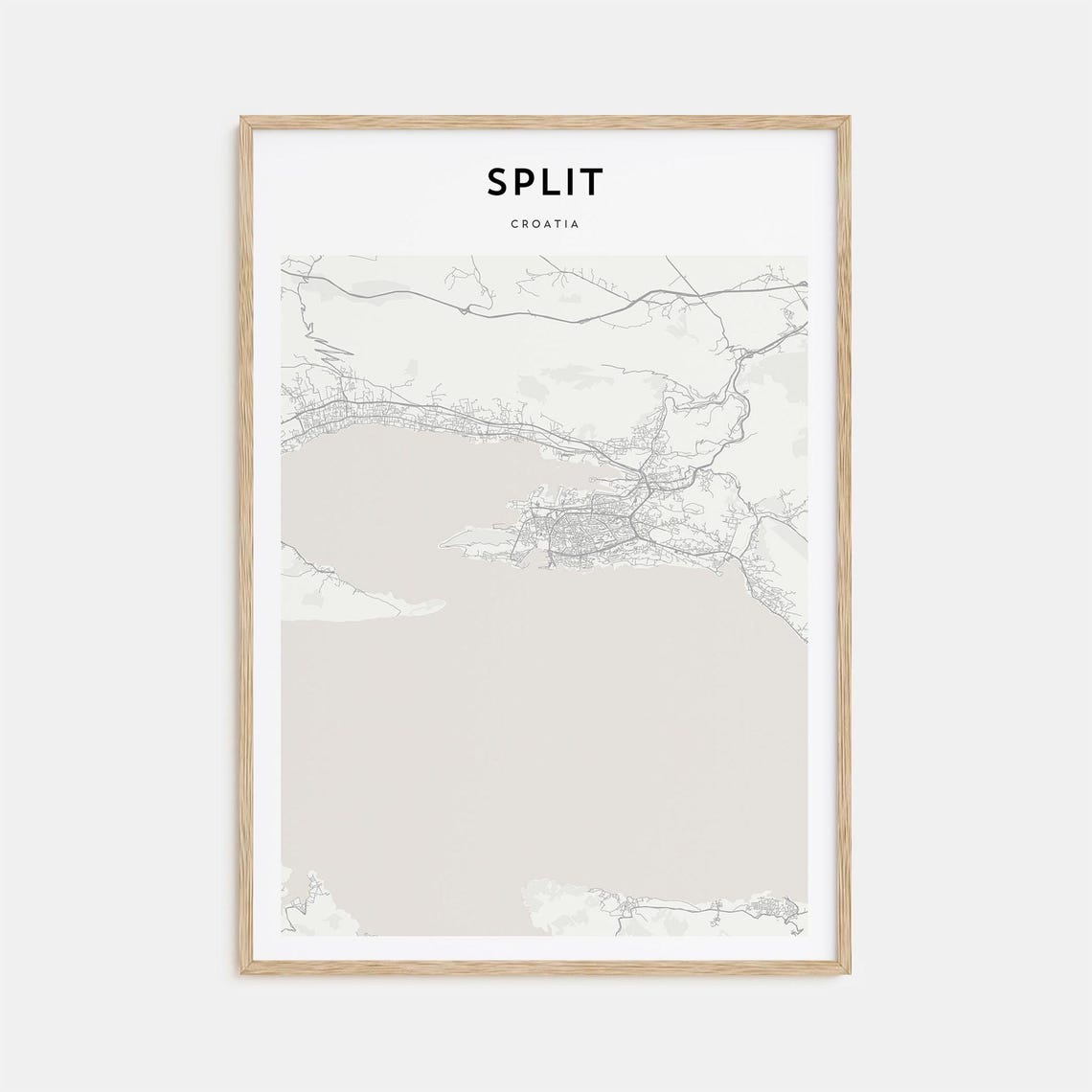 Split Croatia Coastal Minimalist Black White City Map Street Poster