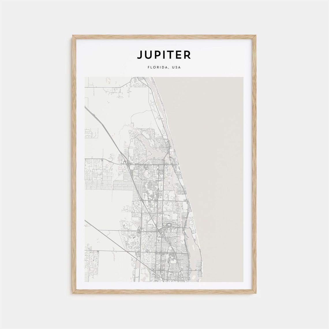 Jupiter Florida Minimalist Coastal City Street Map Art Poster