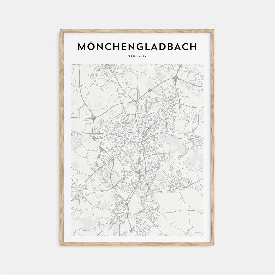 Monchengladbach Germany Urban Grid Minimalist Beige Street Map Poster