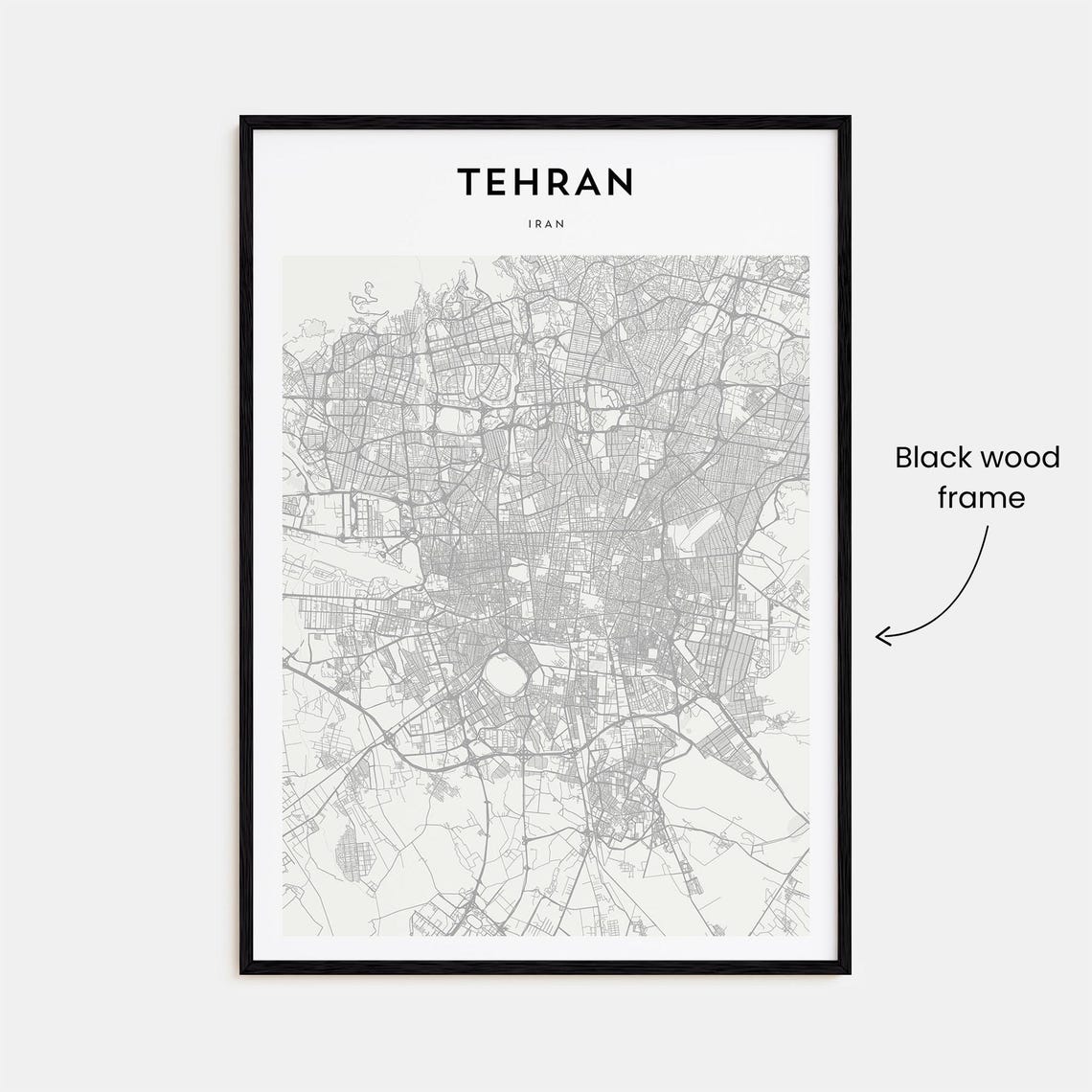 Minimalist Tehran Iran City Street Map Poster in Neutral Gray Tones - Image 3