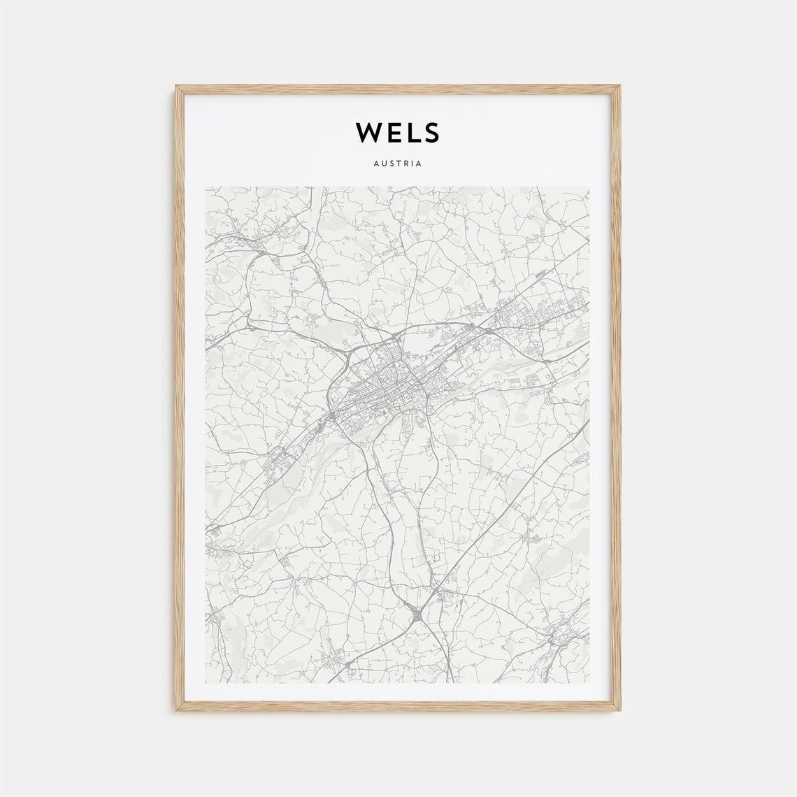 Wels Austria Minimalist Modern Decor Black White City Map Print