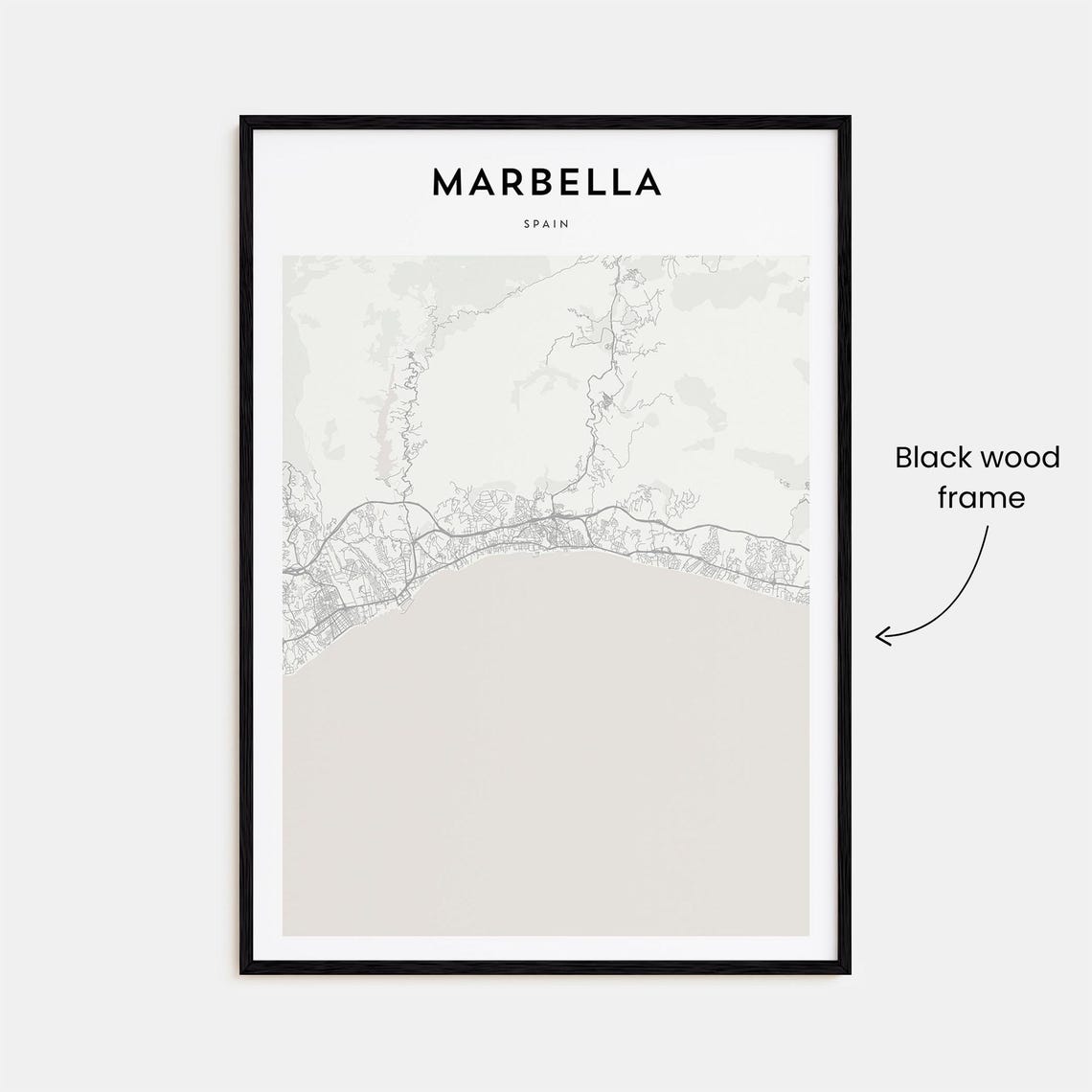 Marbella Spain Costa del Sol Beige Minimalist Coast Map Art Poster - Image 3