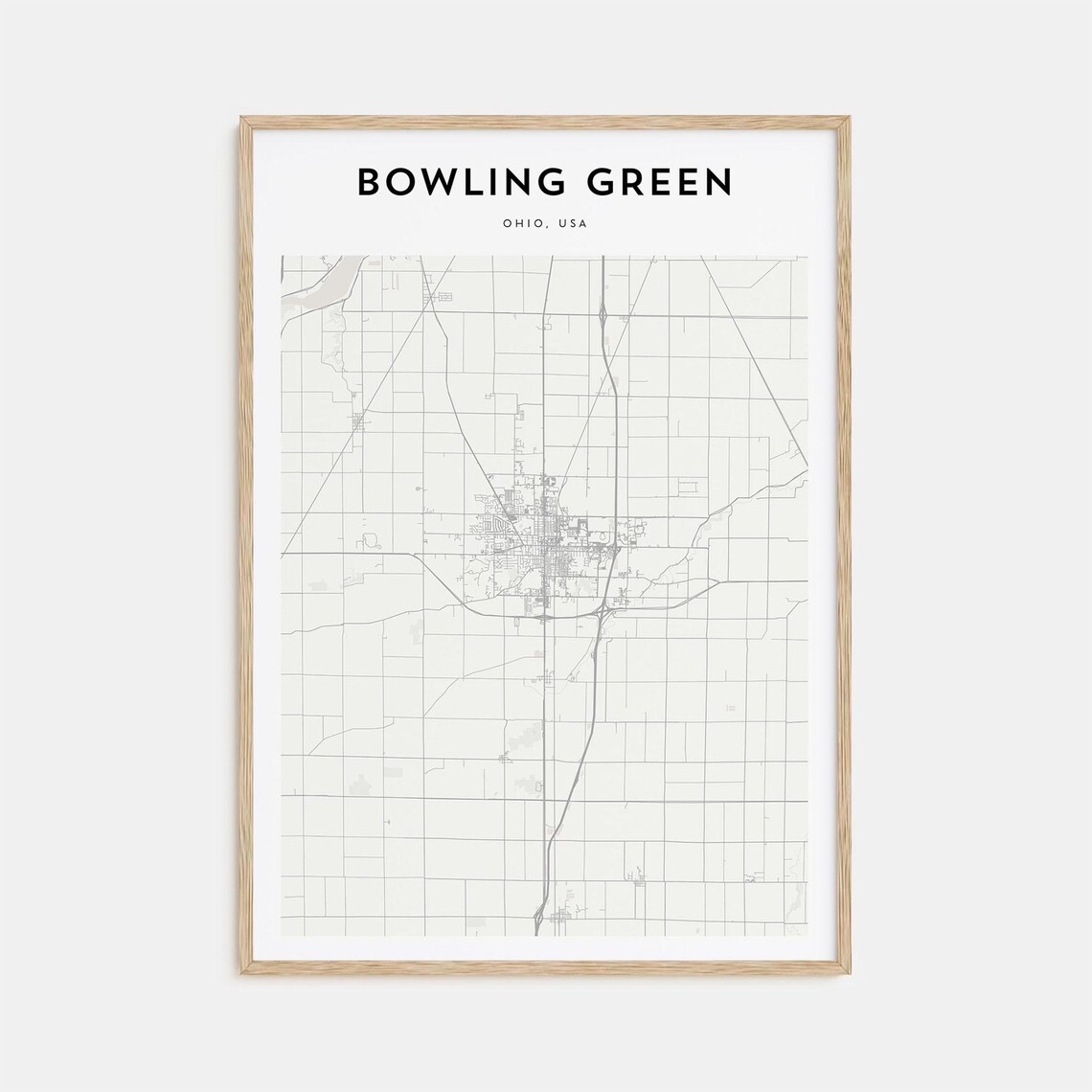 Bowling Green Ohio Minimalist Line Map City Street Art Poster