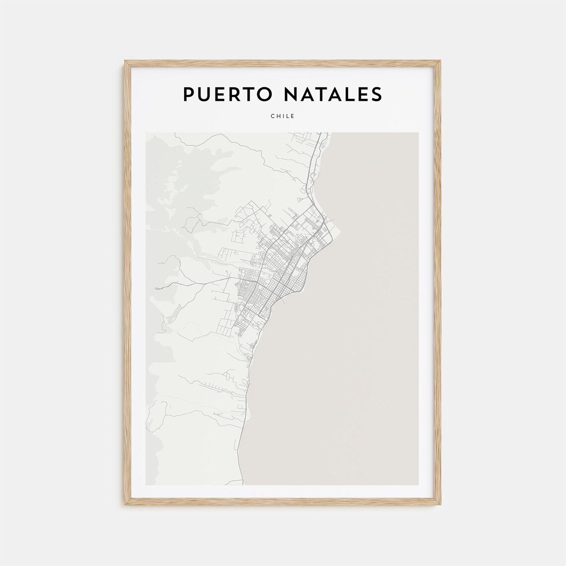 Puerto Natales Chile Minimalist Modern City Map Street Art Poster