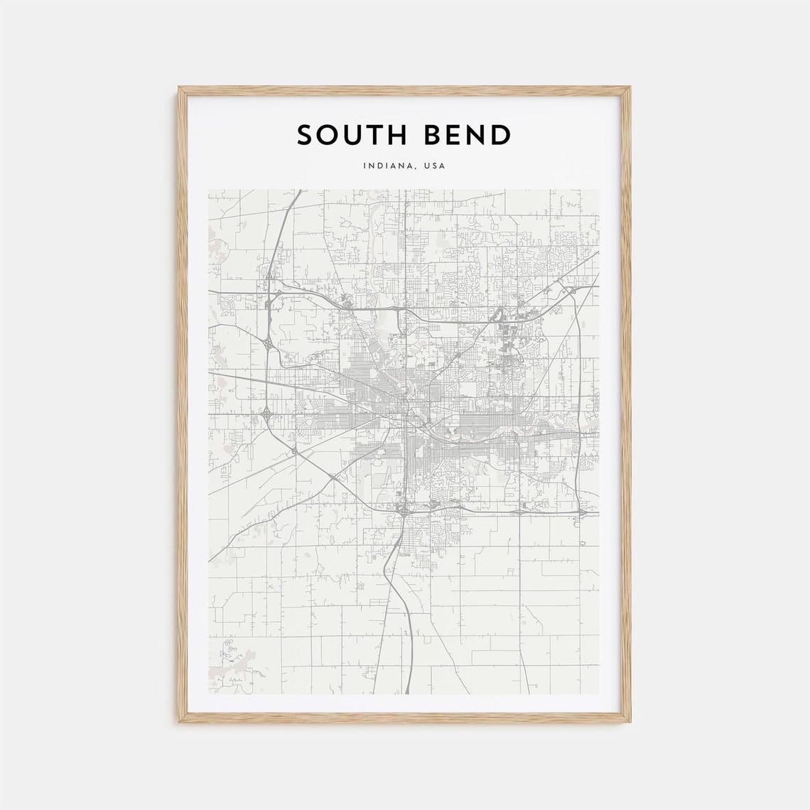 South Bend Indiana Minimalist City Street Map Line Art Poster