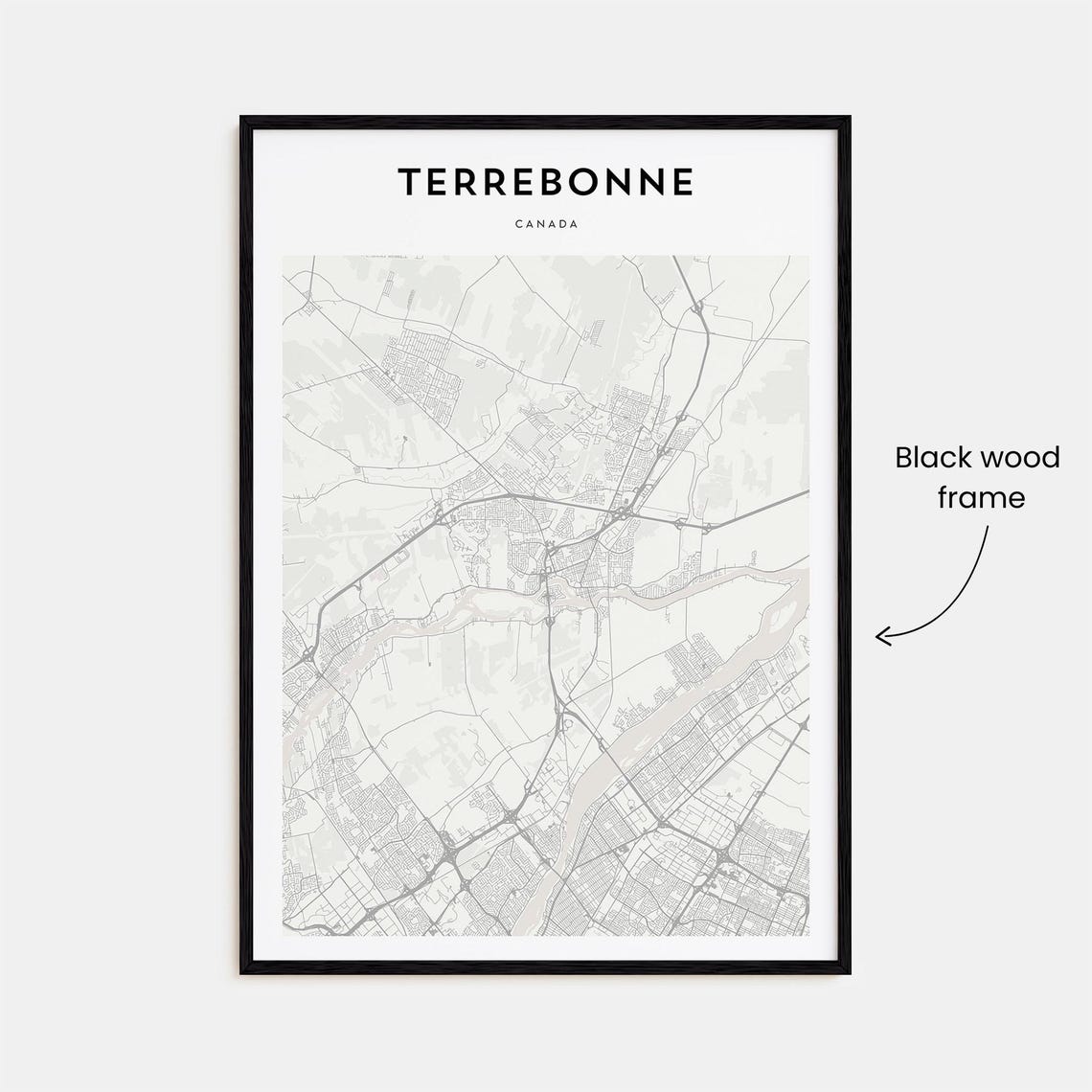 Terrebonne Canada Minimalist Black White City Street Map Print - Image 3