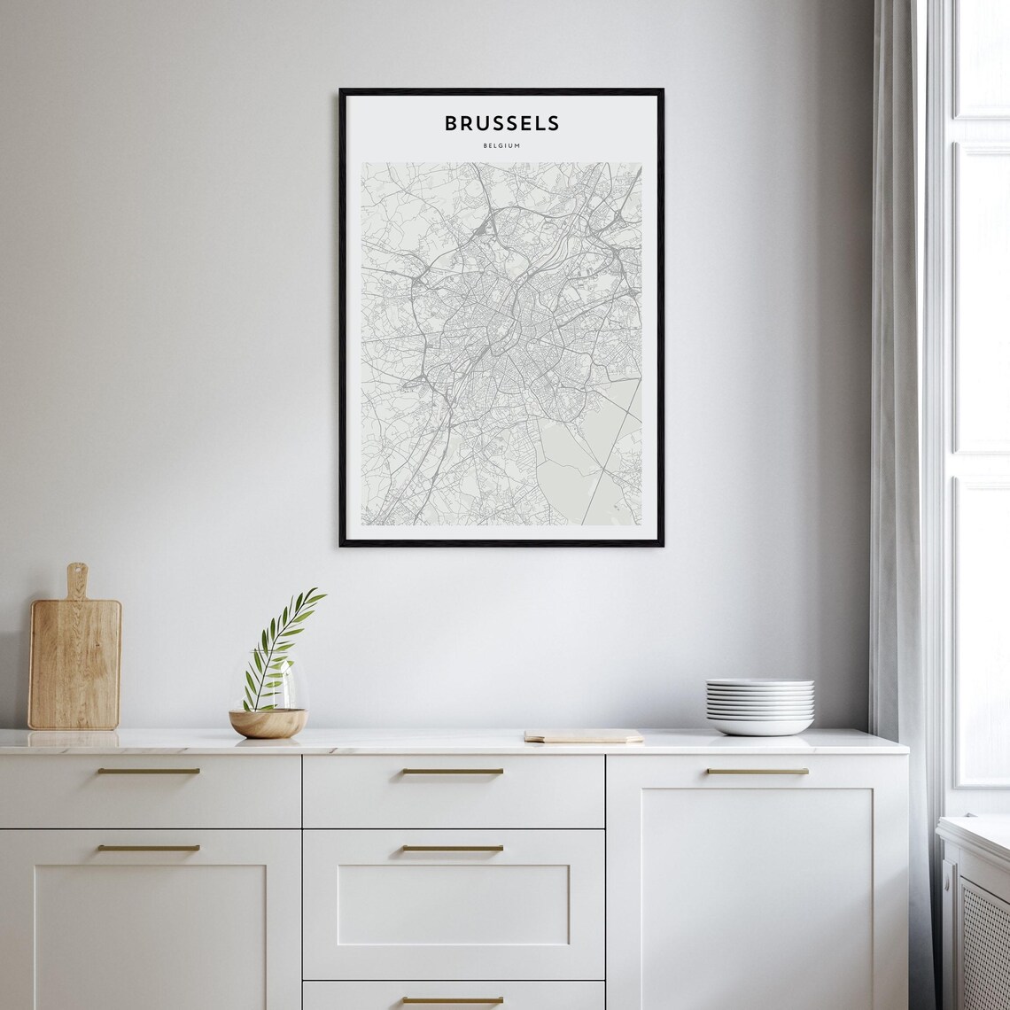 Brussels Belgium Minimalist City Street Map Beige Travel Poster - Image 2