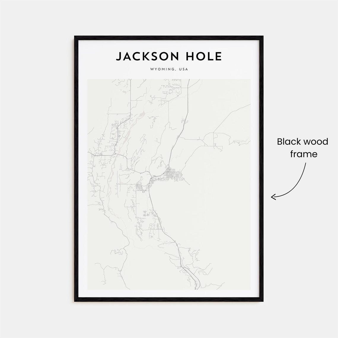 Modern Minimalist Jackson Hole Wyoming City Street Map Poster - Image 3