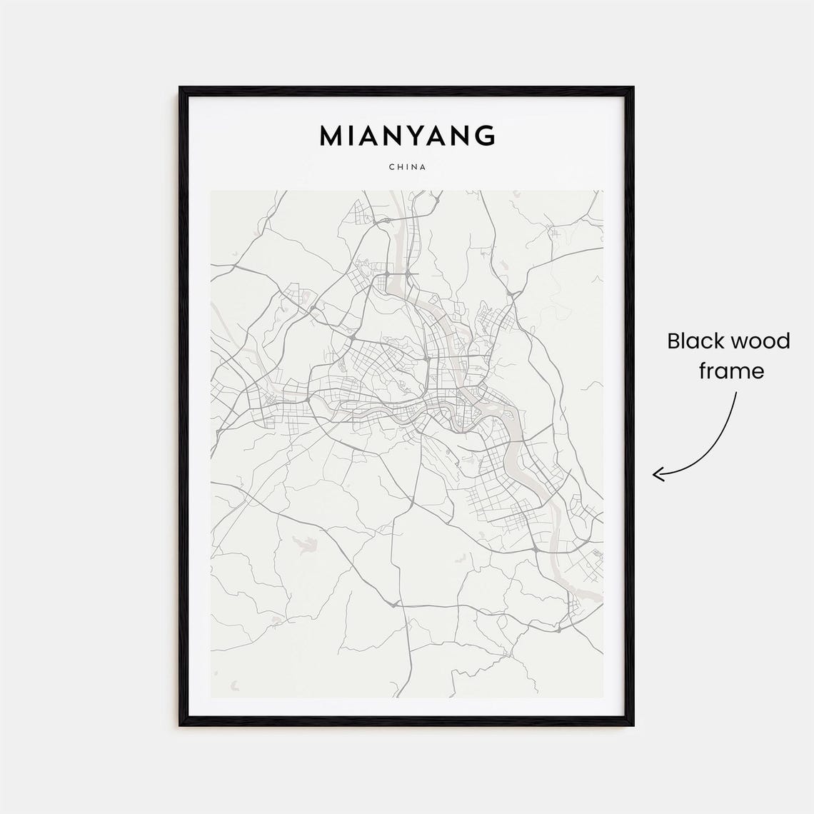 Mianyang China Minimalist Light Gray Inland City Street Map Poster - Image 3
