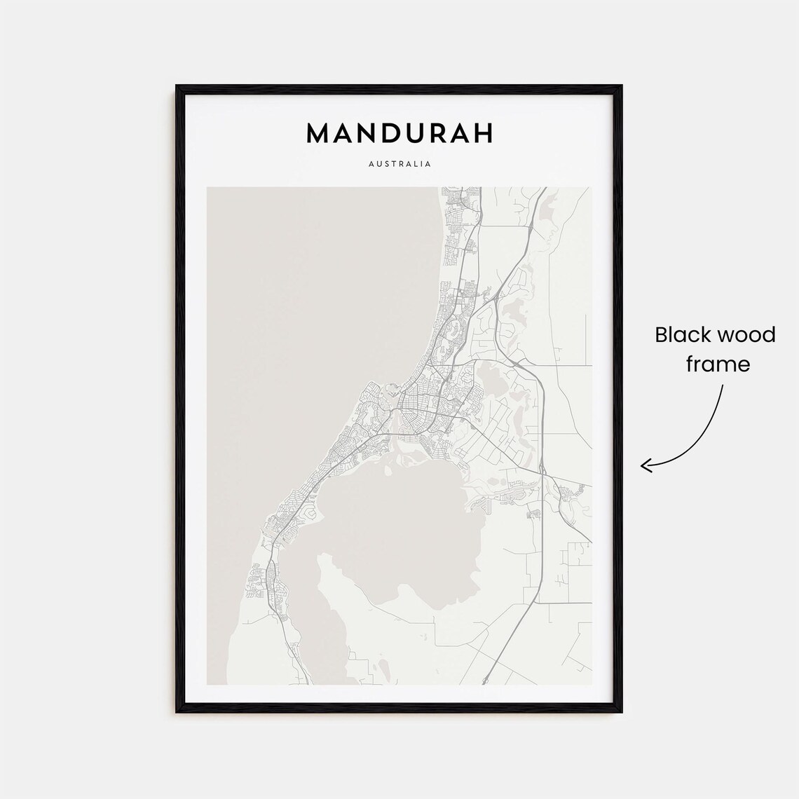 Mandurah Australia Minimalist City Street Map Black White Art Poster - Image 3