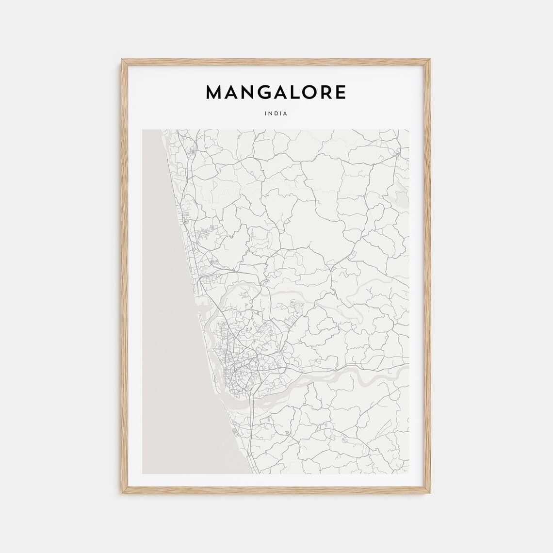 Mangalore India Minimalist City Street Map Black White Art Poster