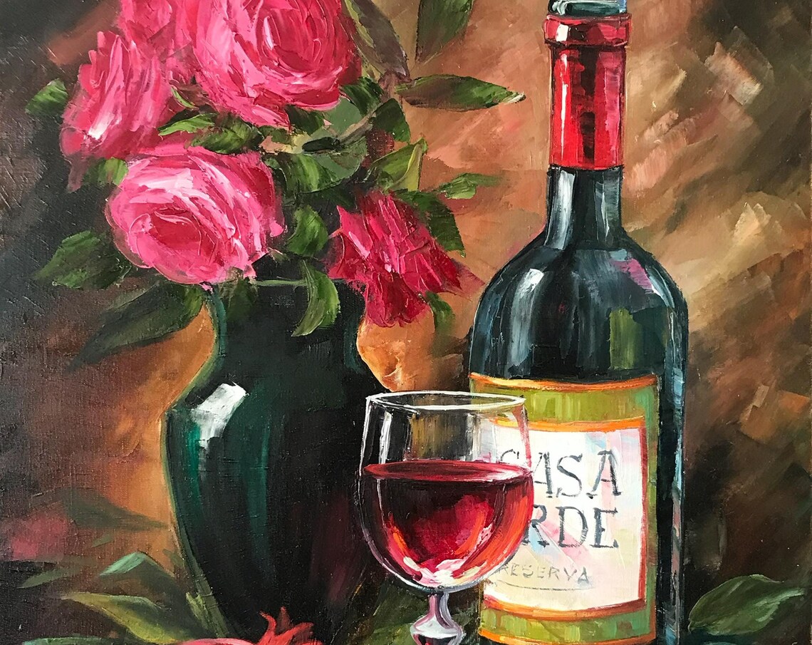 California Wine Bottle and Grapes Still Life Art Print - Image 3