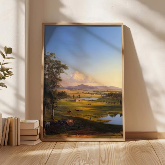 A Painting Of An Australian Ranch In The Early Morning Light Poster Print Home Decor New Gift