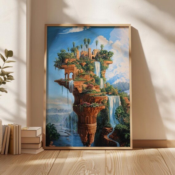 Hanging Gardens of Babylon Floating Island Surrealist Dali Art Poster