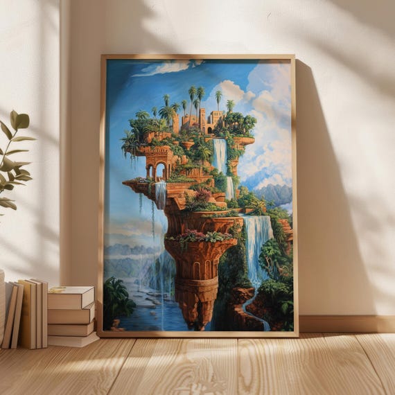 Hanging Gardens Of Babylon In Style Salvador Dali Poster Wall Art Print