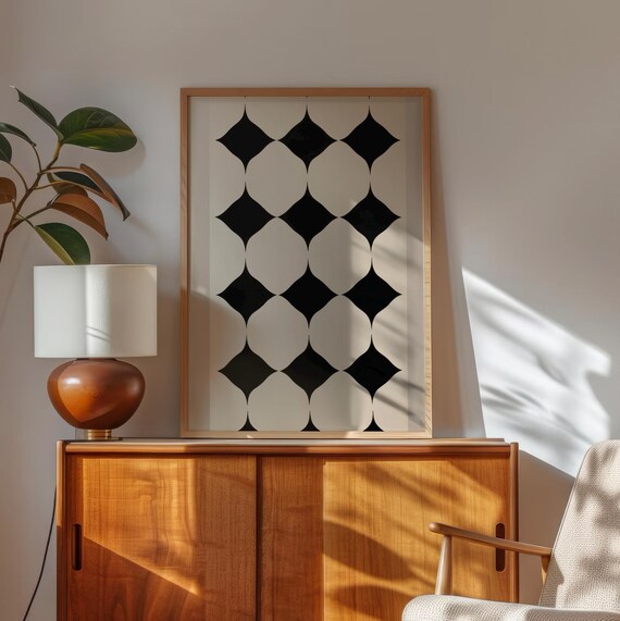 Black Diamonds On White Retro Geometric Pattern Minimal Art Poster