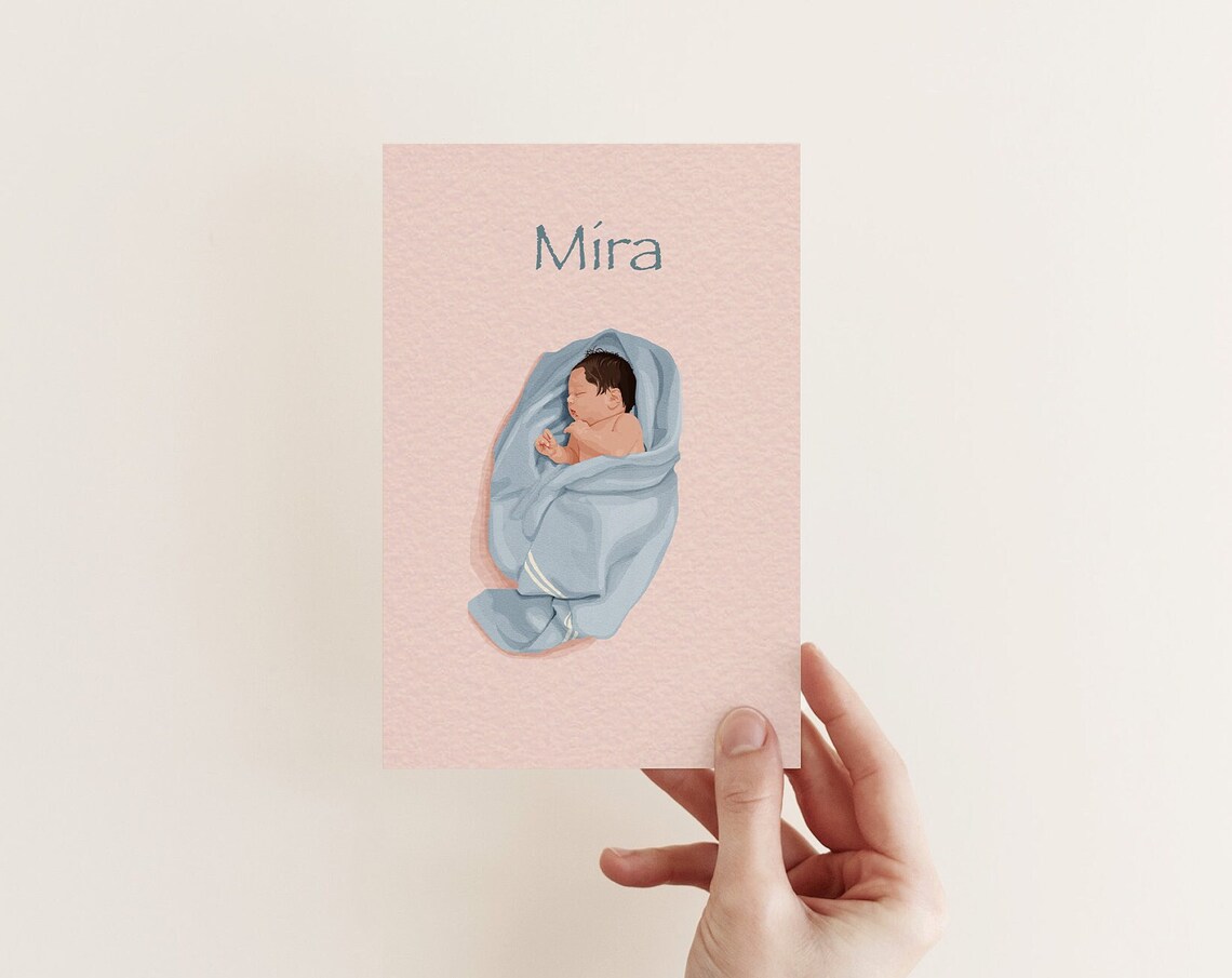 Personalized Newborn Portrait Birth Announcement Card Mira Print