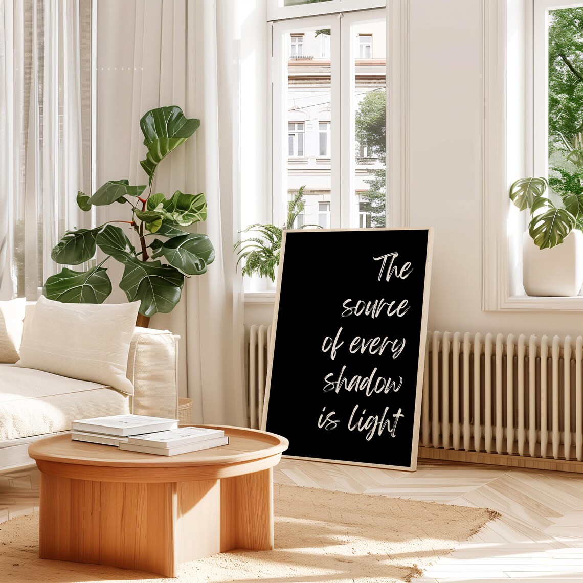 The Source of Every Shadow Is Light Script Quote on Black Poster - Image 4